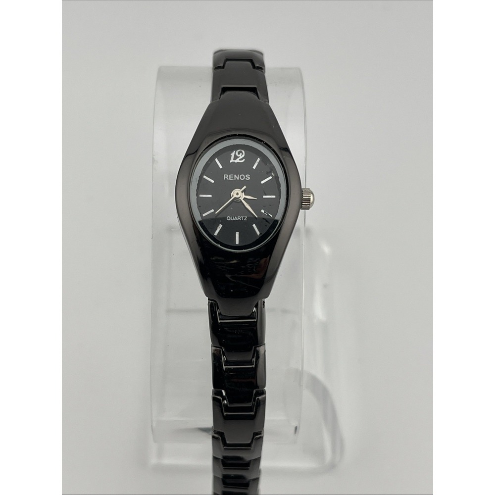Renos Watch Women 19mm Case‎ Black 7" Band- New Battery
